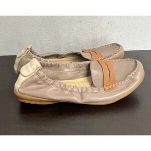 HUSH PUPPIES Womens Taupe Leather‎ Slip-on Scrunch Penny Loafers US Size 9